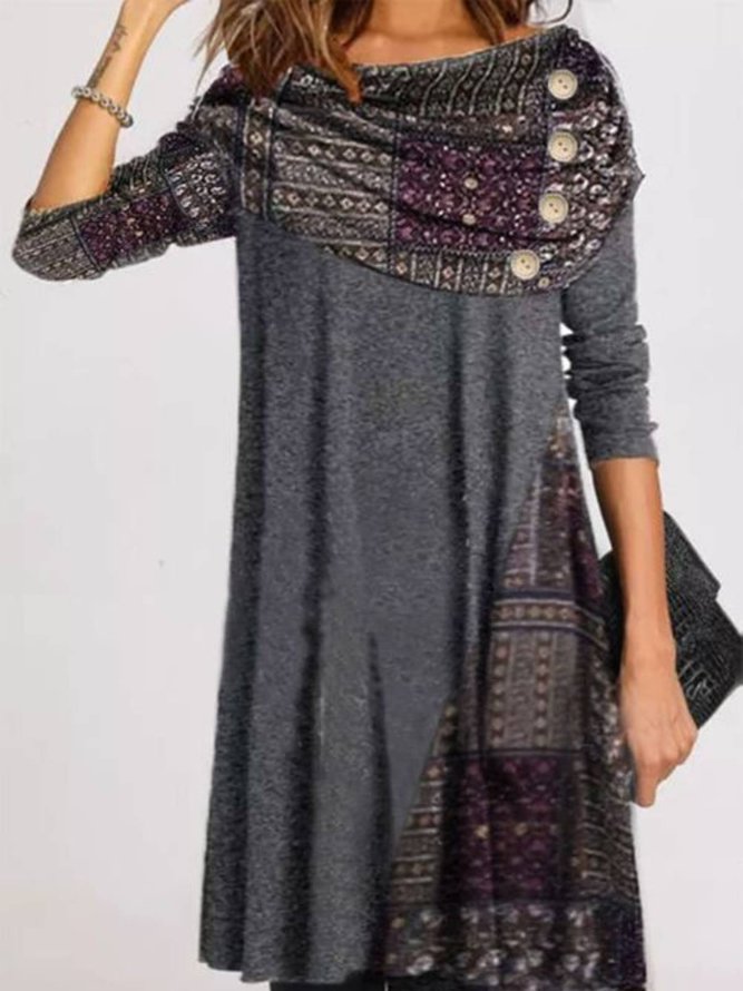 Round Neck Casual Long Sleeve Knitting Dress