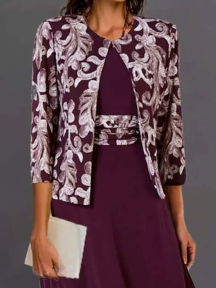 Ethnic Urban Party Formal Occasion Two-Piece Set Dress with Cardigan