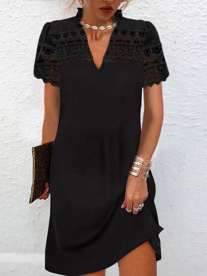Elegant Lace Edge V Neck Dress