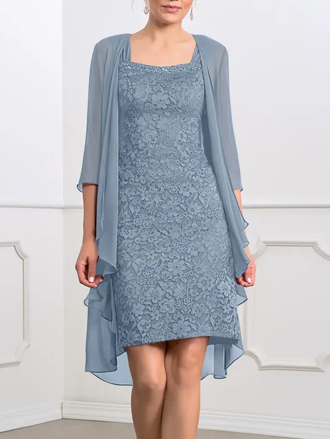 Square Neck Urban Lace MOTHER OF THE BRIDE Two Piece Set Dress with Cardigan