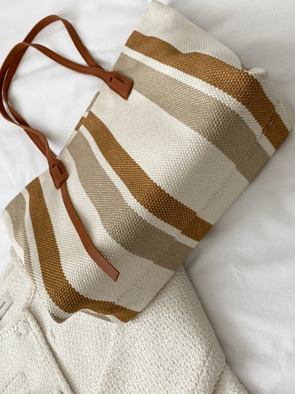 Casual Two-tone Striped Leather Shoulder Bag