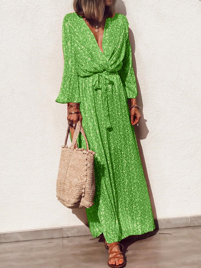 Long Sleeve V-neck Floral Elegant Casual Maxi Dress