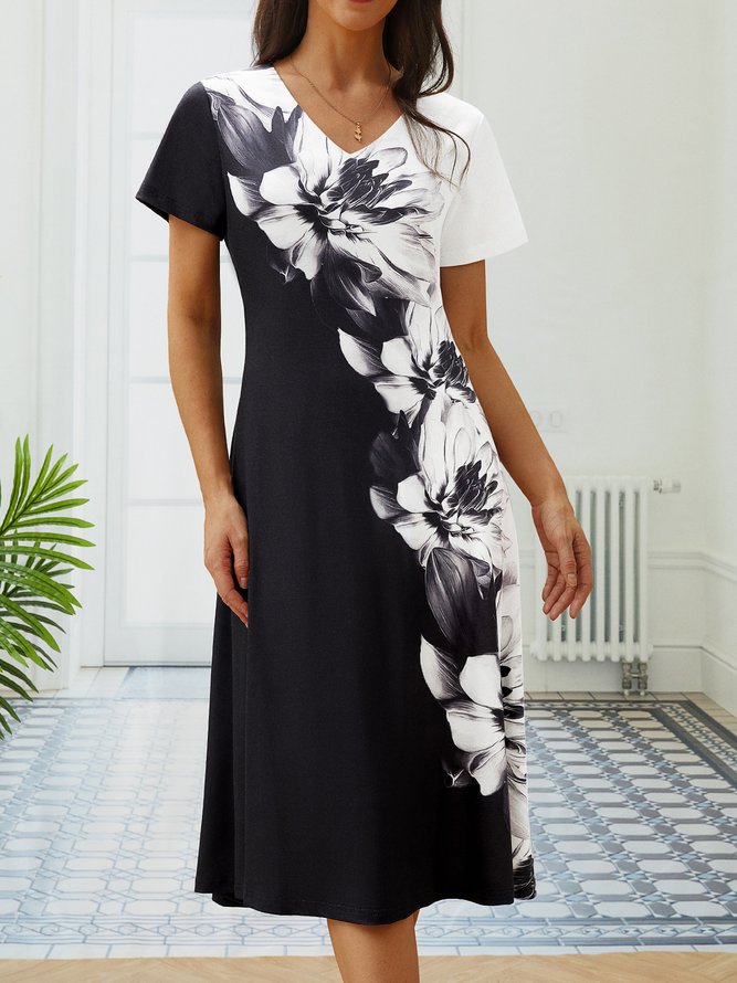 Vacation Loosen Color Block Vacation V Neck Prom Dress