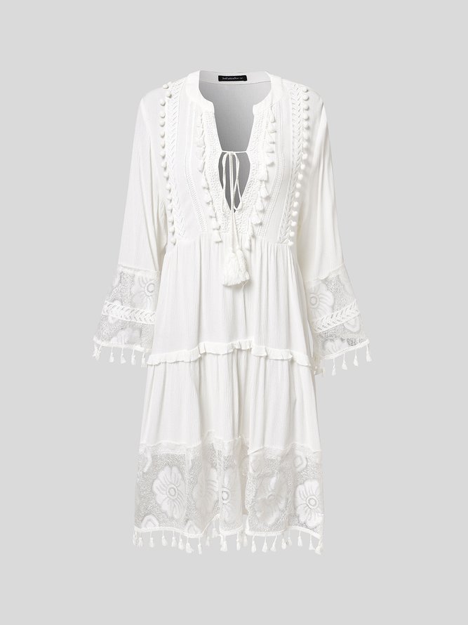 3/4 Sleeve V Neck Holiday Boho Smock Dress