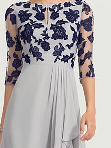 Crew Neck Frill Sleeve Vacation Floral Short Sleeve Woven Prom Dress