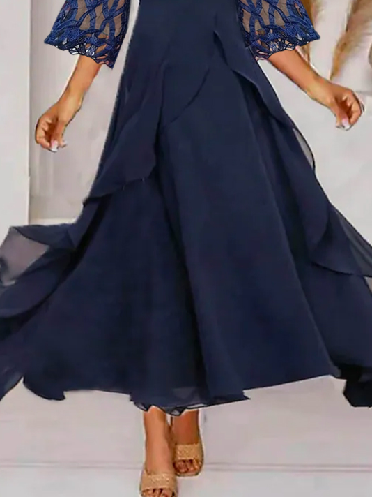 Lace Crew Neck Urban Chiffon Dress