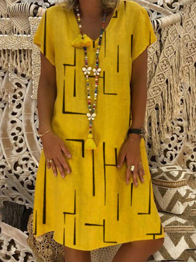 Short Sleeve Solid Casual Shift Knitting Dress