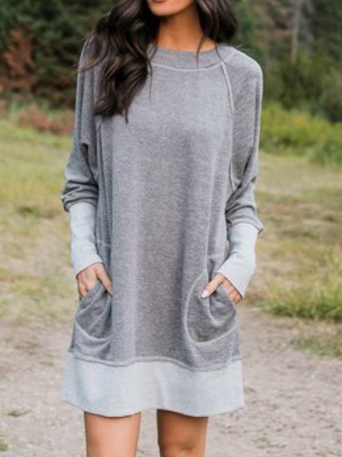 Cotton-Blend Long Sleeve Casual Knitting Dress