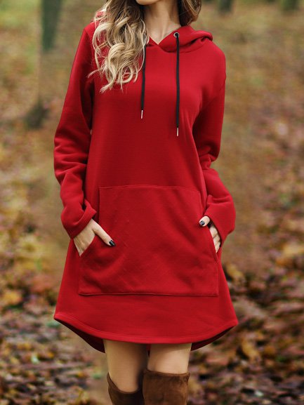 Solid Long Sleeve Hoodie Casual Knitting Dress