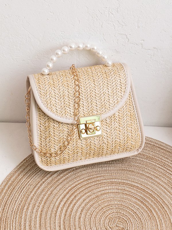 Casual Straw Pearl Beaded Messenger Bag Clutch Vacation Women