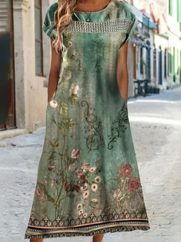 Crew Neck Loose Floral Casual Dress