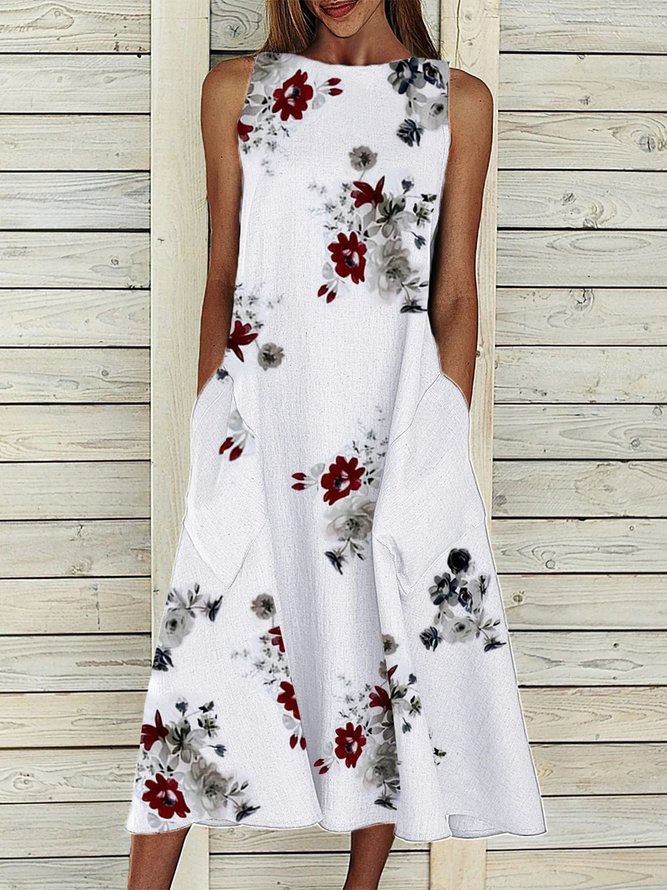 Boatneck Floral Casual Midi Dress