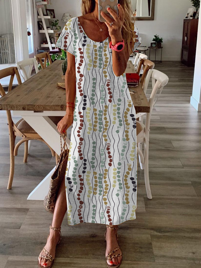 White Knitted Shift Short Sleeve Dresses