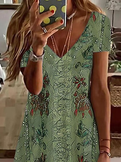 Ethnic Casual V Neck Dress