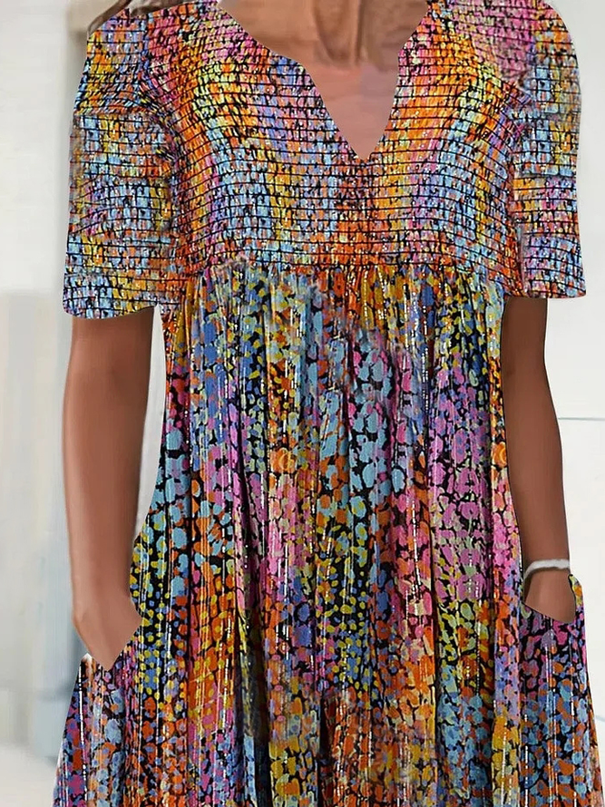 Casual Loose V Neck Gradient Pattern Dress