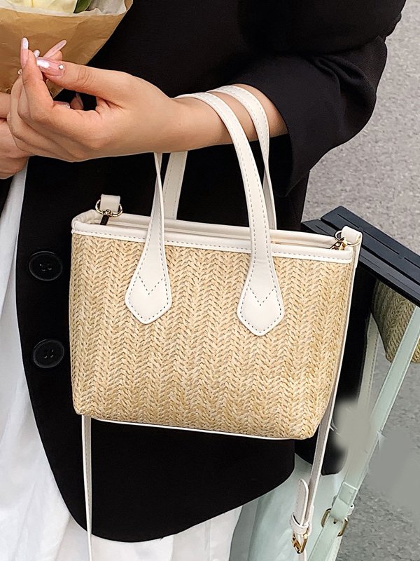 Casual Straw Leather Stitching Shoulder Diagonal Women's Bag Vacation Urban