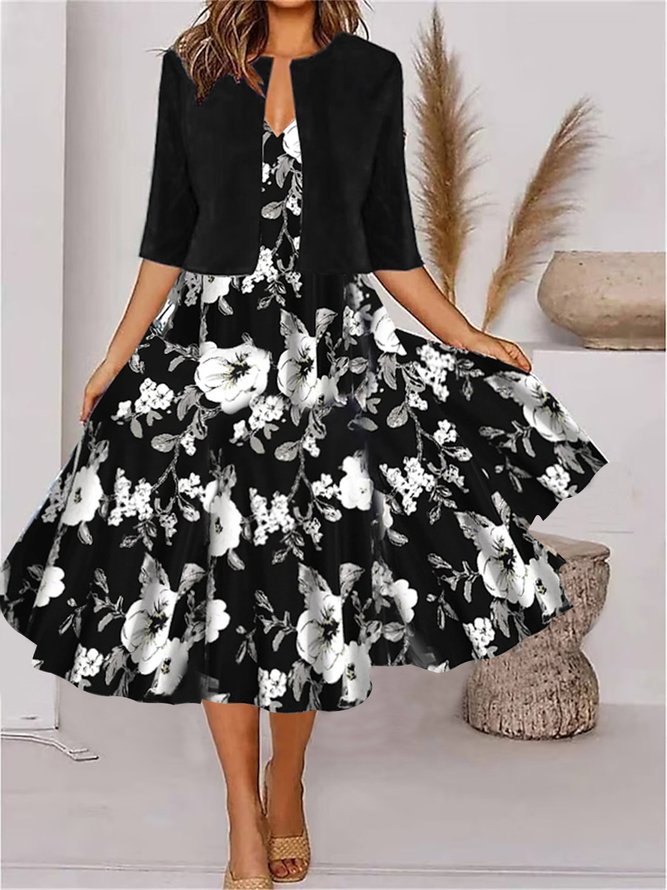 Floral Elegant V Neck Loose Two-Piece Set