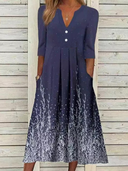 V Neck Ombre Casual Midi Dress