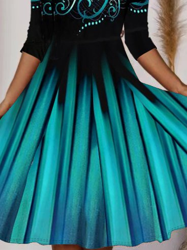 V Neck Geometric Regular Fit Dress