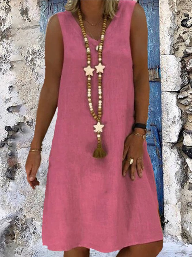 Casual Plain V-neck Sleeveless Dress
