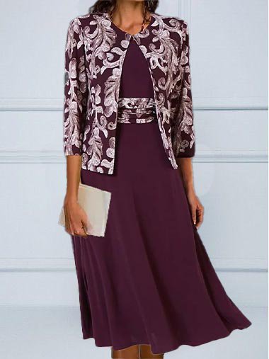 Ethnic Urban Party Formal Occasion Two-Piece Set Dress with Cardigan