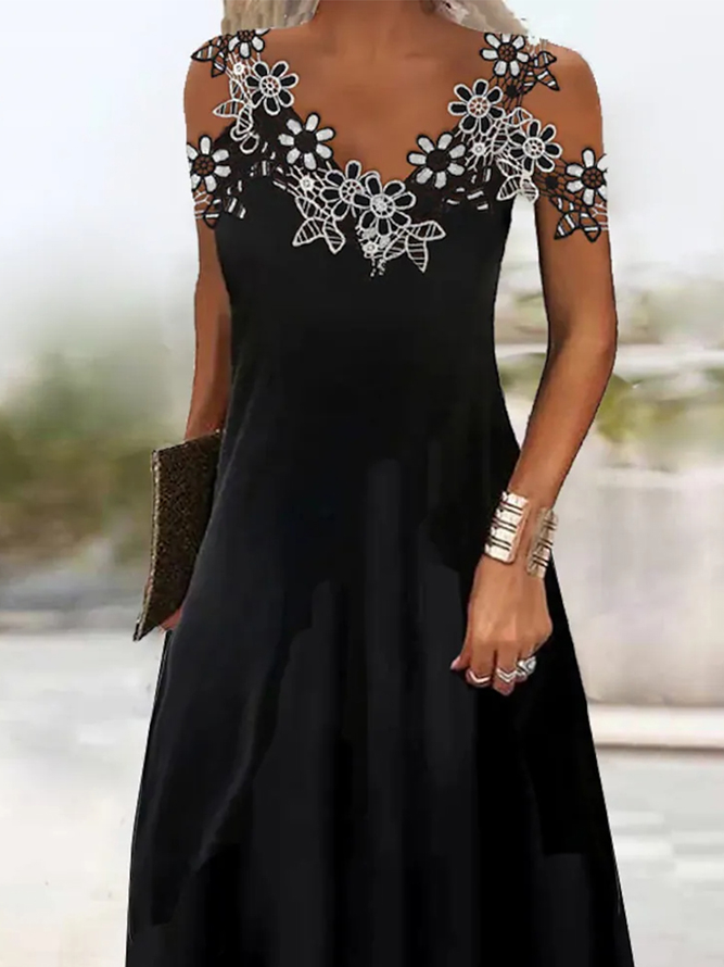V Neck Simple Plain Lace Dress