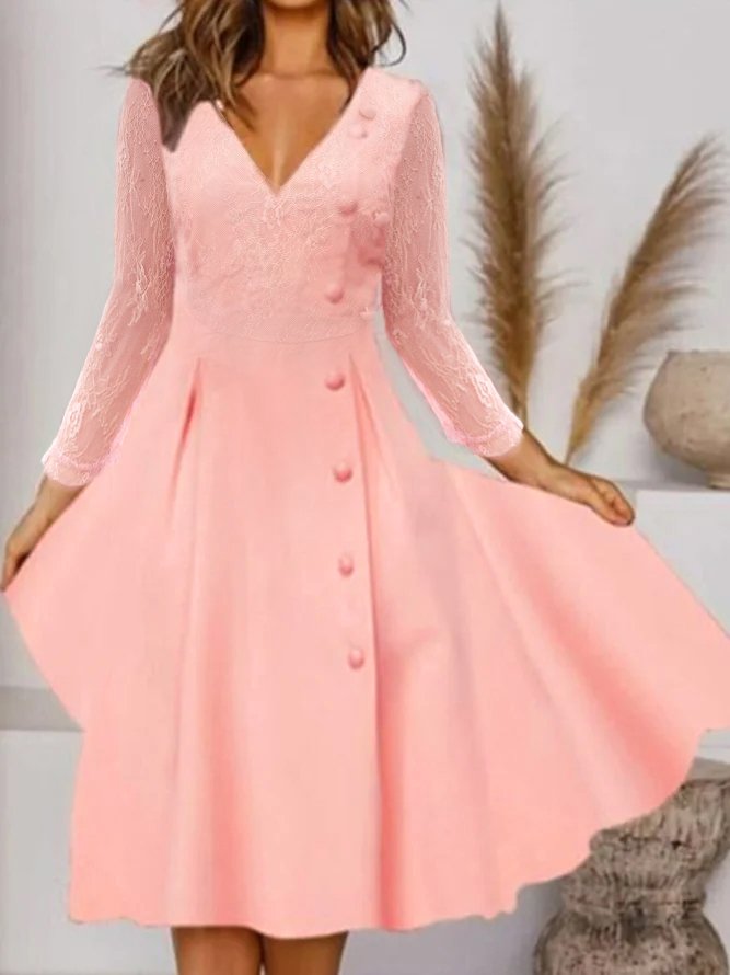 V Neck Regular Fit Elegant Dress