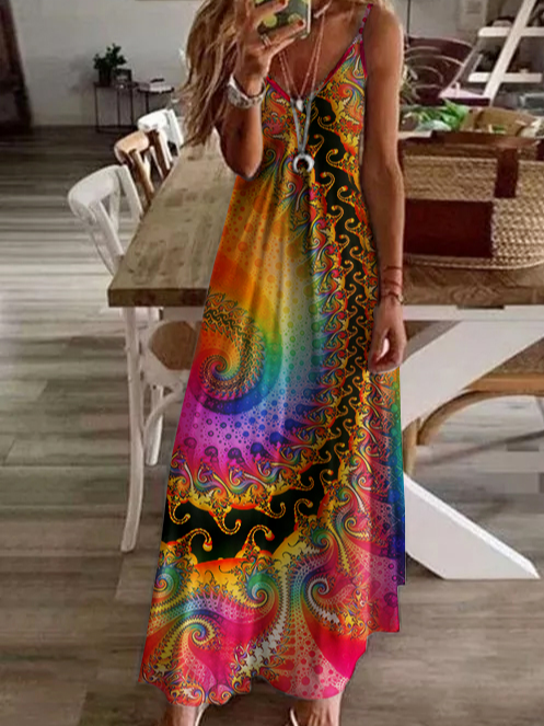 V Neck Ombre Cotton Blends Dresses