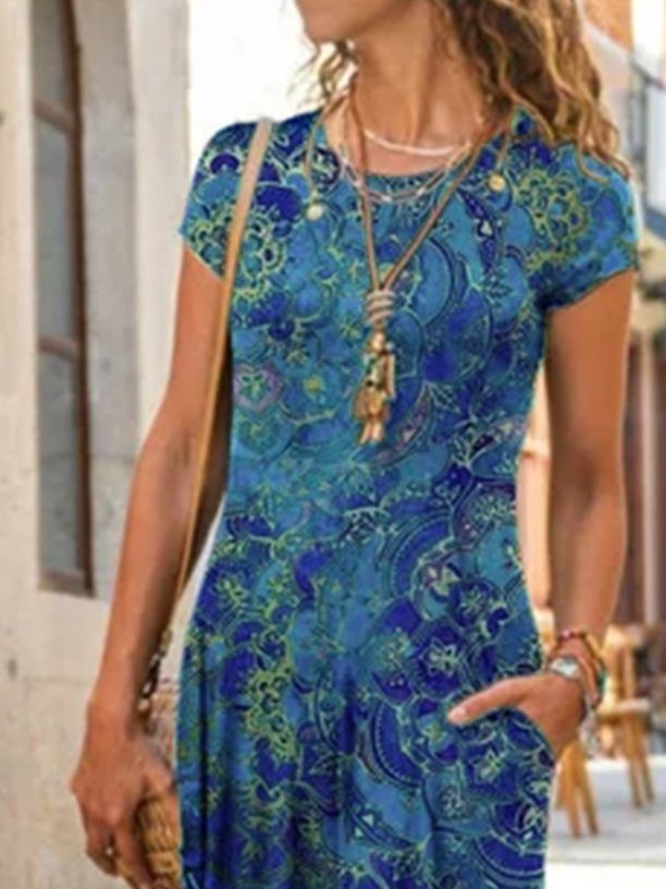 Round NeckPaisley Ombre Vacation Maxi Dress