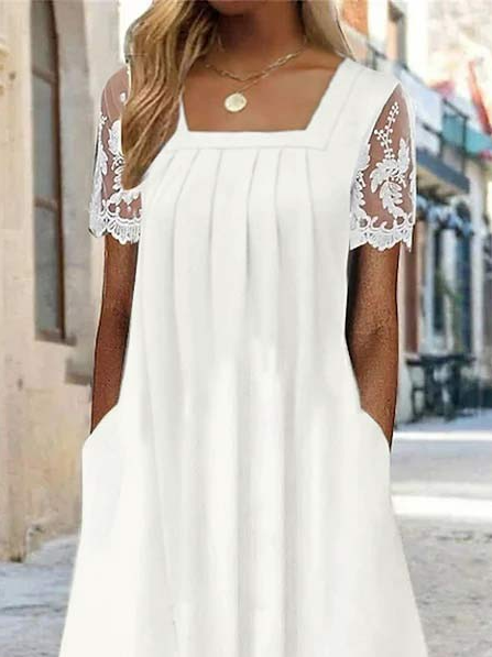 Lace Casual Plain Square Neck Dress