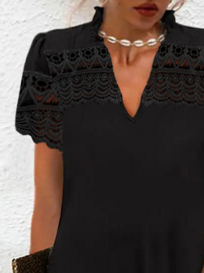 Elegant Lace Edge V Neck Dress