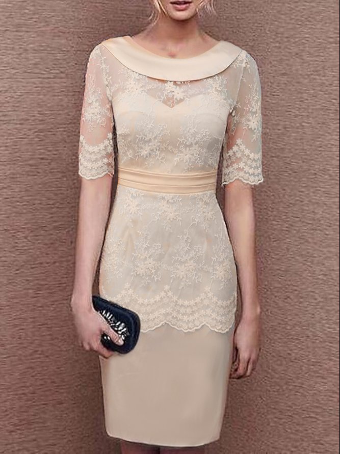 Elegant Lace Plain Regular Fit Dress