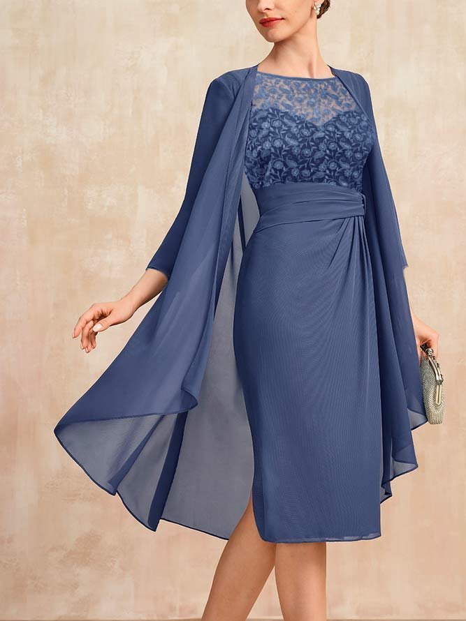 Regular Fit Crew Neck Chiffon Urban Lace Two-Piece Set