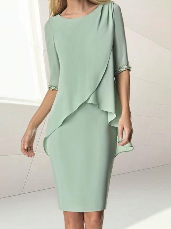 Crew Neck Elegant Plain Formal Midi Prom Dress
