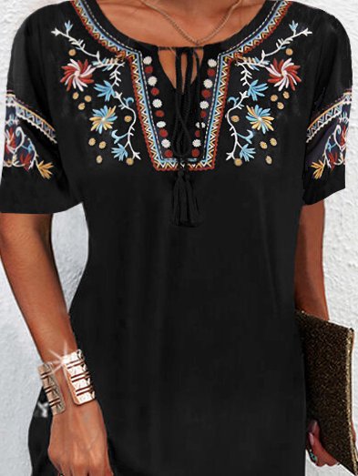 Crew Neck Tribal Vacation Mini Prom Dress