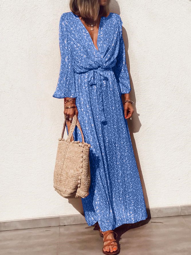Long Sleeve V-neck Floral Elegant Casual Maxi Dress