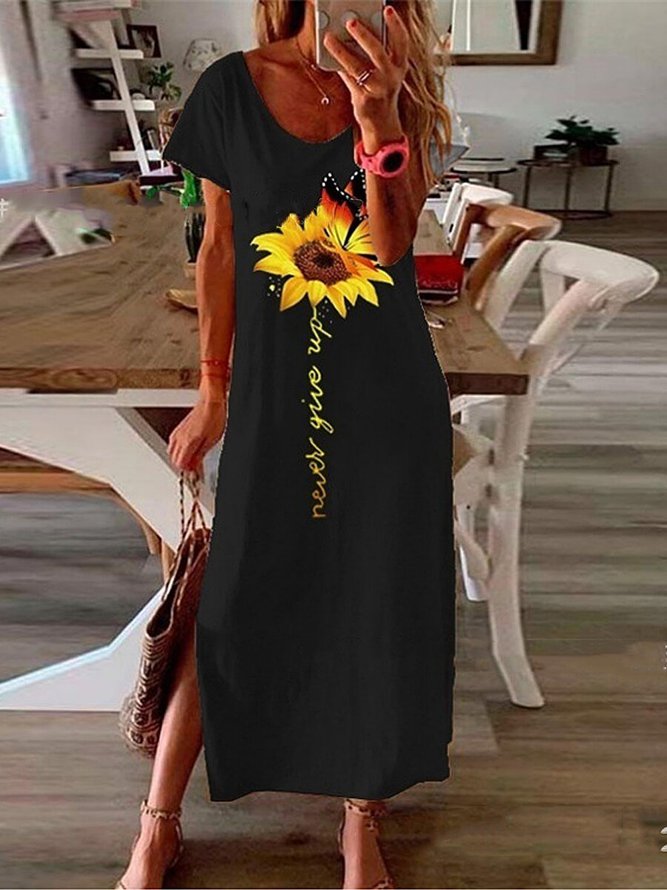 Butterfly Short Sleeve Crew Neck Knitting Dress