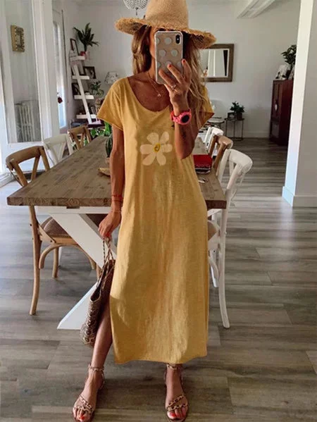 V Neck Floral Sweet Knitting Dress