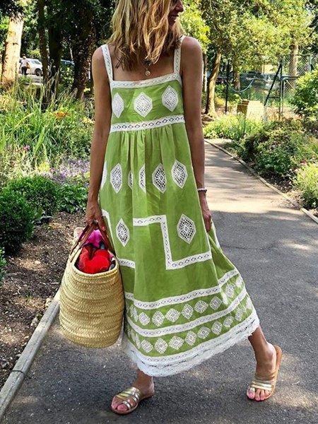 Women Fashion Bohemian Loose Casual Sleeveless Maxi Dress