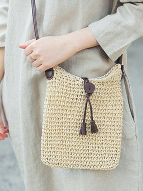 Casual Straw Button Women Messenger Bag Shoulder Bag Vacation Ethnic Boho