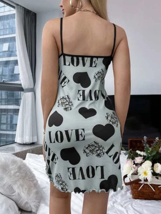 Breathable Sling Heart Text Print Loose Sling Nightdress
