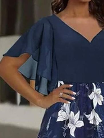 V Neck Floral Loose Casual Dress