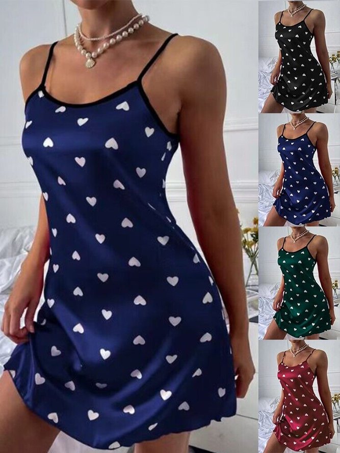 Satin Loose Heart/Cordate Elegant Nightdress