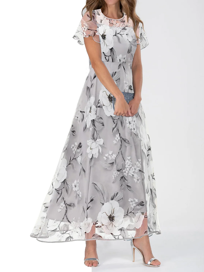 Regular Fit Crew Neck Zipper Vacation Dress