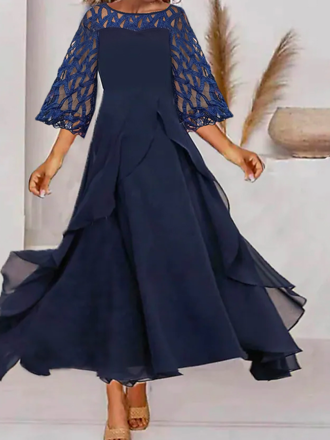 Lace Crew Neck Urban Chiffon Dress