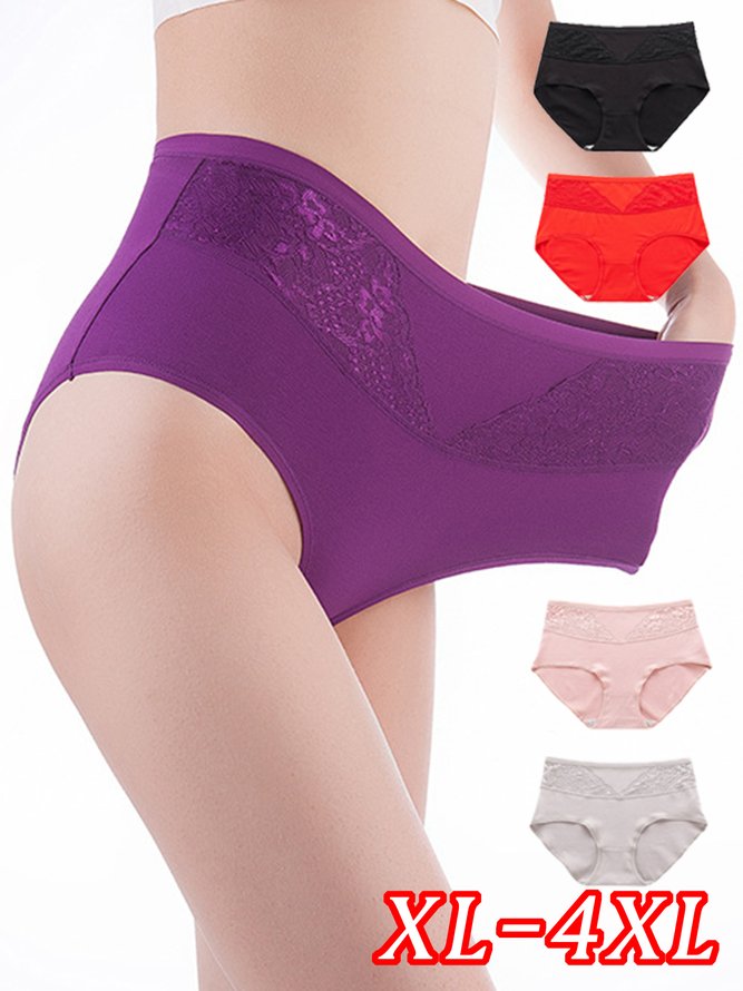 Lace Antibacterial Cotton High Waist Briefs