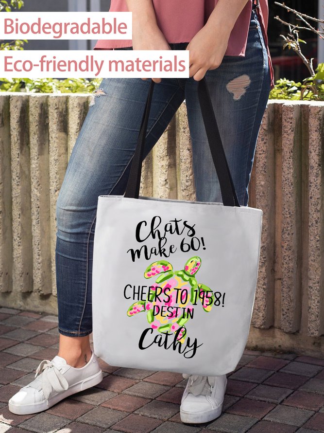 Alphabet Sea Turtle Linen Canvas Tote Shoulder Eco-Friendly Biodegradable