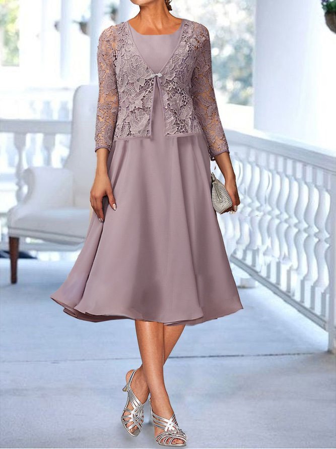 Crew Neck Elegant Plain Knitted Two-Piece Set