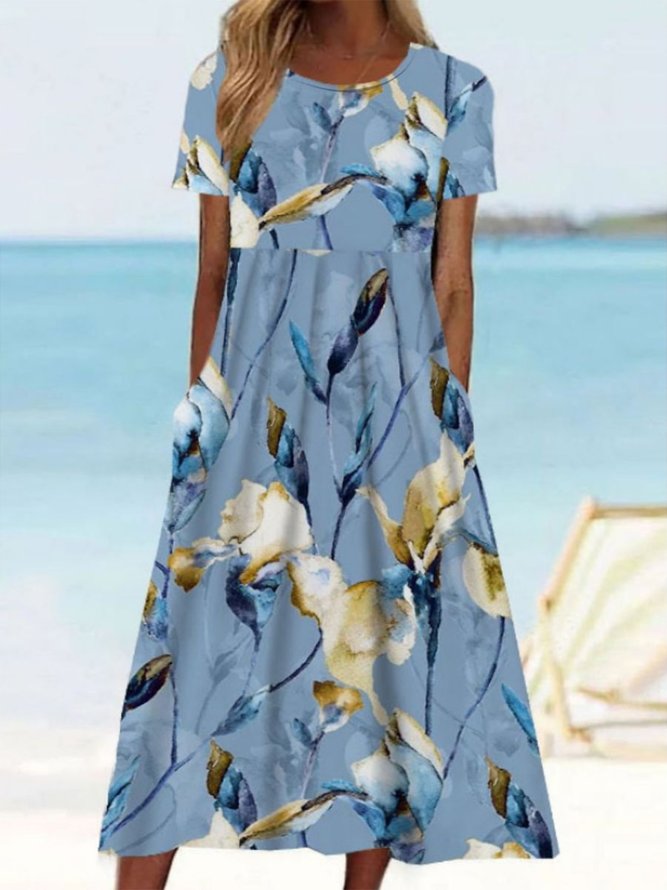Casual Crew Neck Floral Dress
