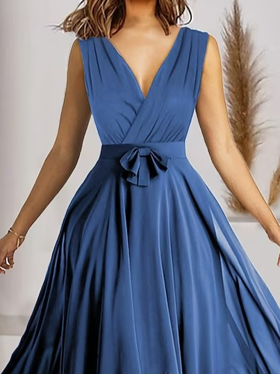 Elegant Cross Neck Loose Plain Dress